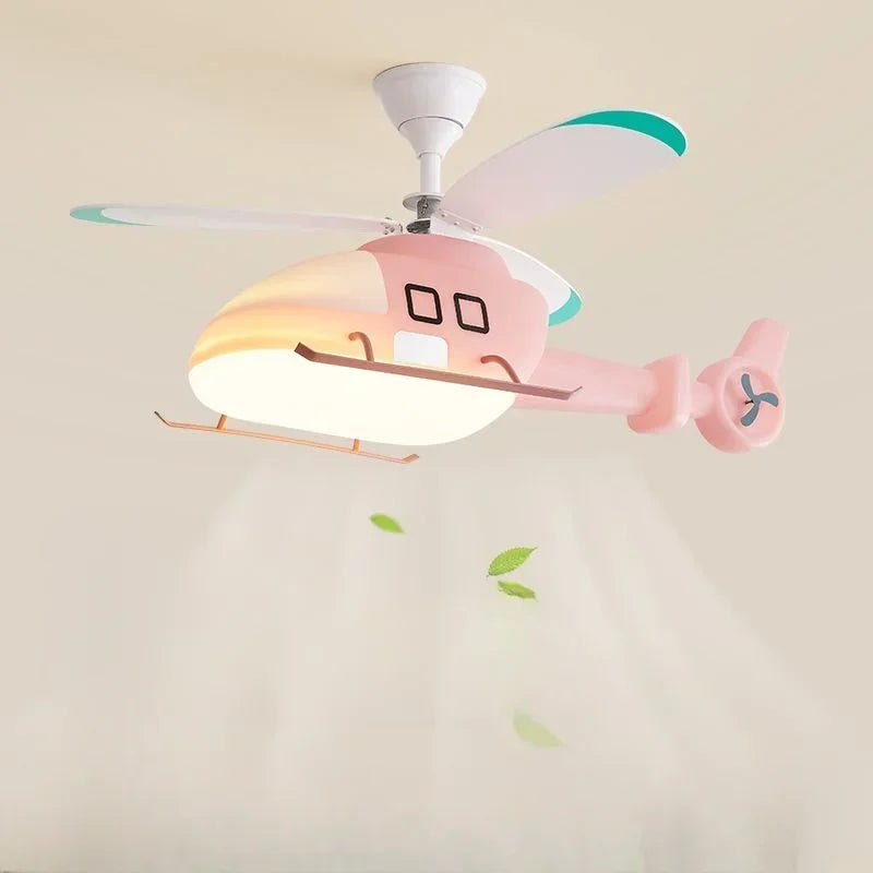 Blue Helicopter Ceiling Fan 90cm Kids Room