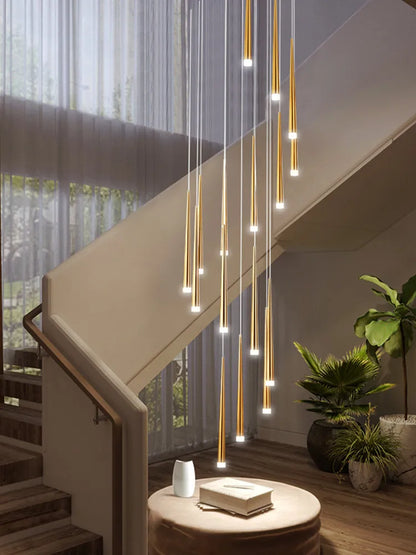 DecorBites™ Loft Black LED Stair Chandelier for Modern Living Room and Restaurant