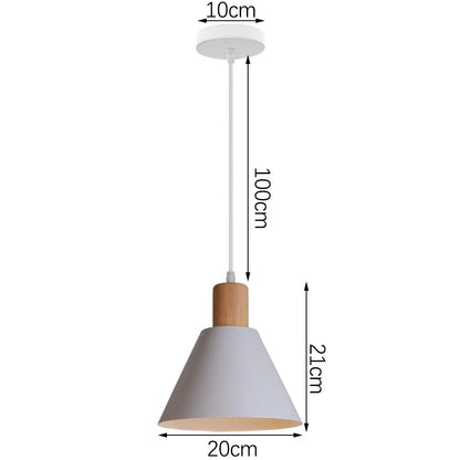 Nordic White Iron Pendant Light With Wood Accent