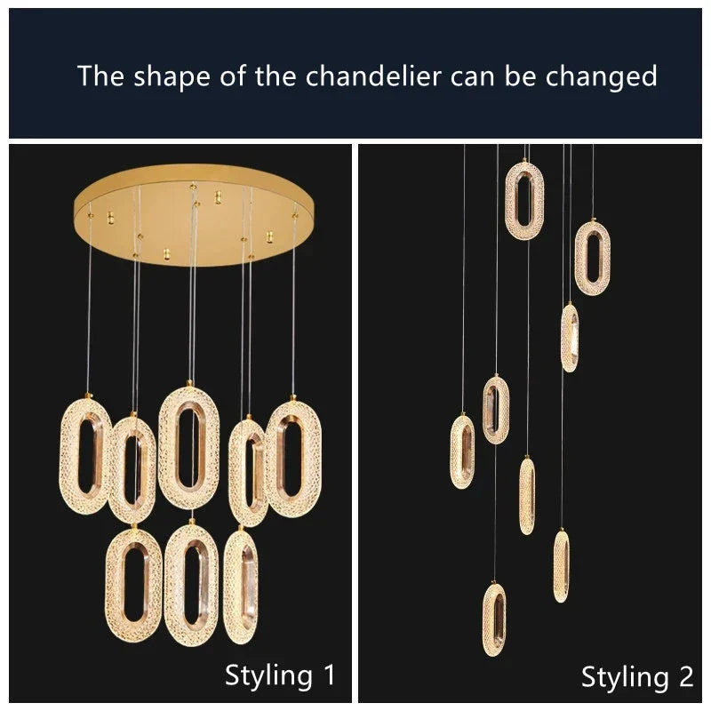 DecorBites™ Gold Lustre Oval Acrylic Chandelier for Dining and Living Spaces