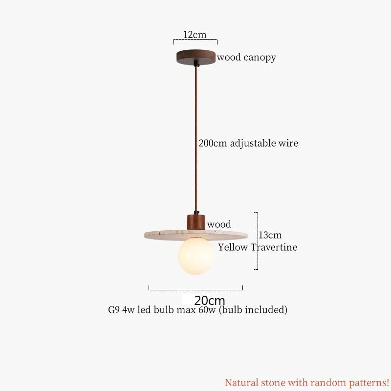 DecorBites™ Cream Glass LED Pendant Lights Modern Wood Yellow Travertine Pendant Lamp