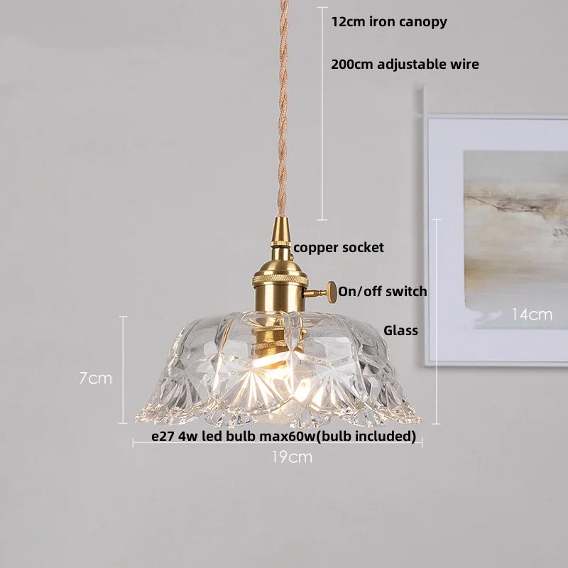 DecorBites™ LED Walnut Wood Pendant Light Clear Glass Copper Switch Decor