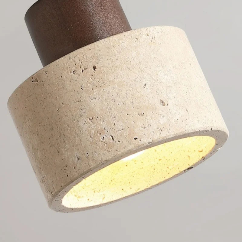 Wood Glass Pendant Light Yellow Travertine Accent