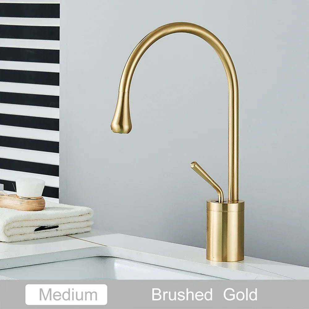 DecorBites™ Gold Tall Basin Faucet, 360 Swivel Waterfall Mixer for Bathroom Washbasin