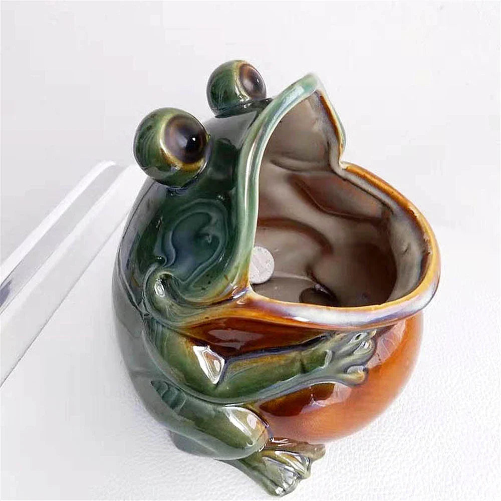 DecorBites™ Frog Sculpture Storage Box: Silver Green Desk Ornament & Home Decoration