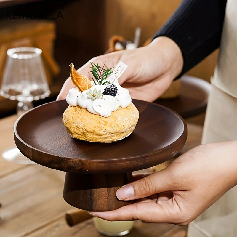 DecorBites™ Japanese Wooden Cake Tray with Glass Lid | Kitchen Food Storage Box