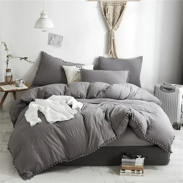 DecorBites™ Furball Tasseles Bedding Set | King/Queen Duvet Cover & Washed Quilt Cover Set