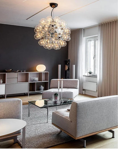 DecorBites™ Clear Glass Bubble G4 LED Dandelion Chandelier - Gold/Silver/Black Hardware
