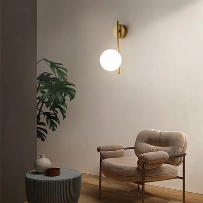 DecorBites™ Gold LED Glass Ball Wall Lamp: American Style Aisle Sconce for Bedroom, Study, and Corridor