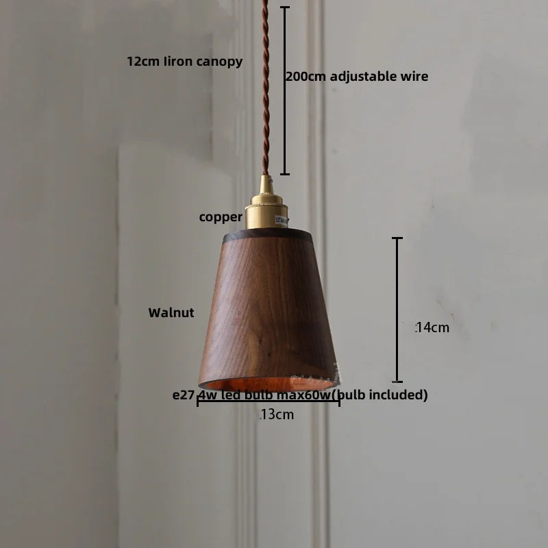 DecorBites™ Glass LED Pendant Lamp Walnut Wood Brass Hanging Lights