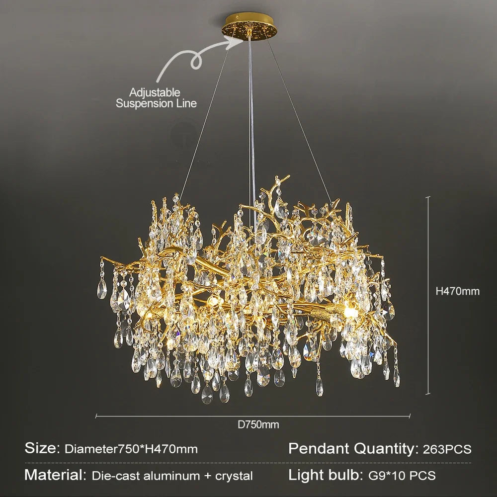 Golden Crystal Long Chandelier