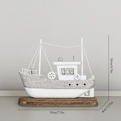DecorBites™ Coastal Wooden Lighthouse & Ship Model for Mediterranean Home Decor