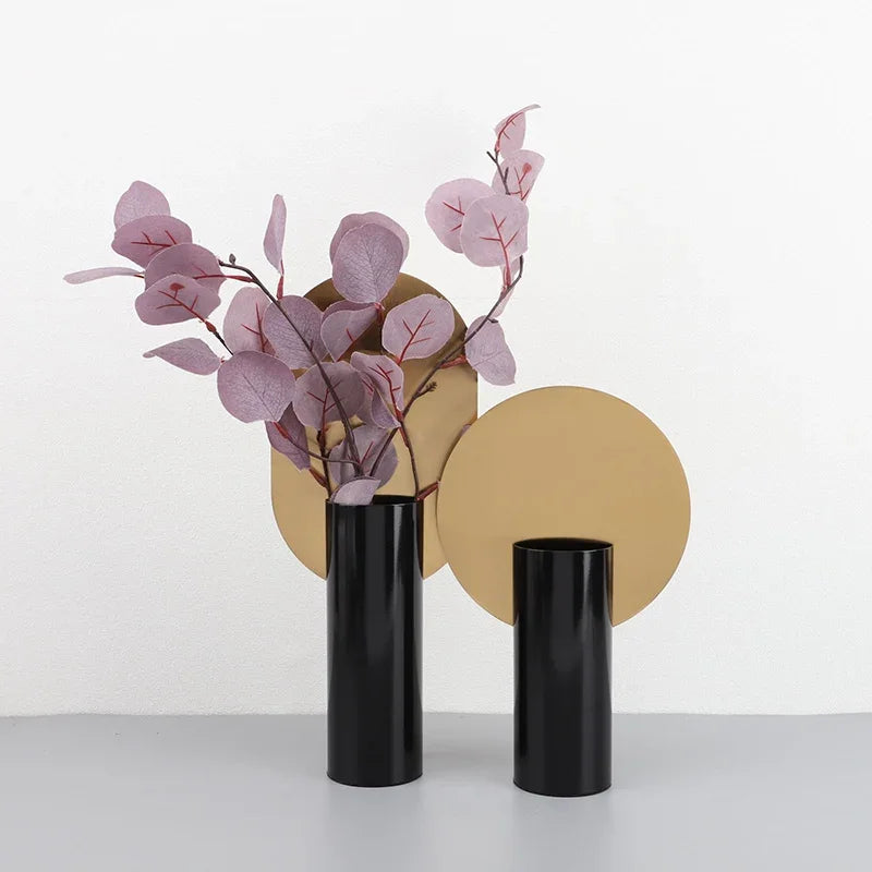 DecorBites™ Geometric Cylinder Vase with Artificial Flowers - Modern Home Decor