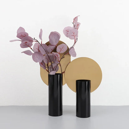 DecorBites™ Geometric Cylinder Vase with Artificial Flowers - Modern Home Decor