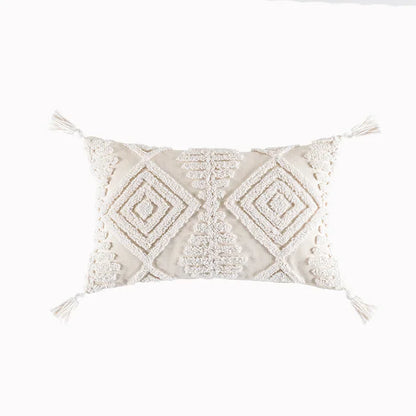 DecorBites™ Cotton Tassels White Cushion Covers 45x45/30x50cm - Square Geometry Pillowcase