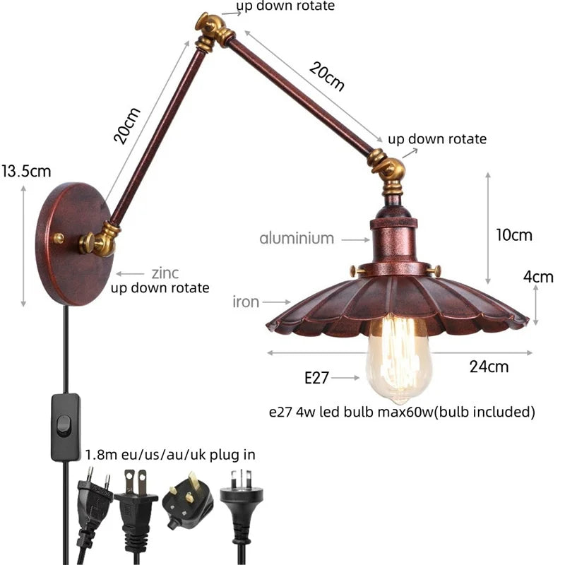 Gold Pull Chain Wall Lamp