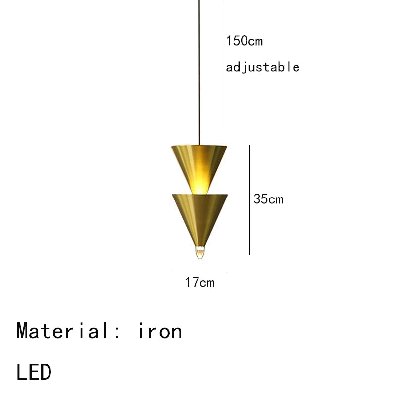 Gold Cone Pendant Lamp 5-Light LED Design
