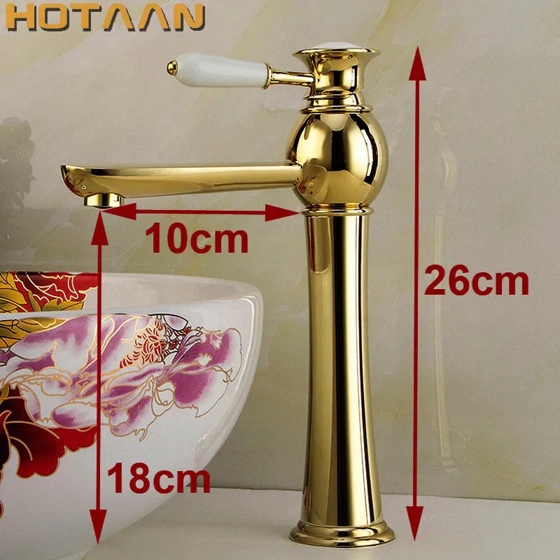 Gold Ceramic Basin Faucet Deck-Mounted Design