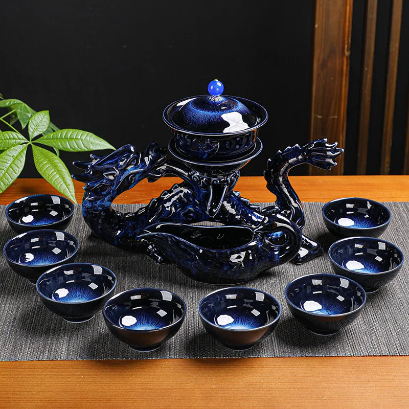 DecorBites™ Dragon Kung Fu Tea Set: High-End Bone China Teapot & Cup, Automatic, Holiday Gift
