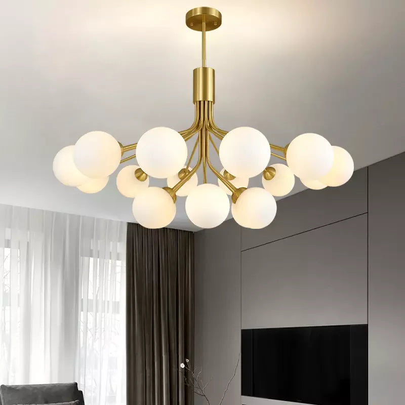 Gold Glass LED Dining Chandelier 18-Head Design