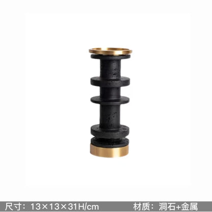 DecorBites™ Luxe Brown Travertine Marble Candle Holder with Metal Base