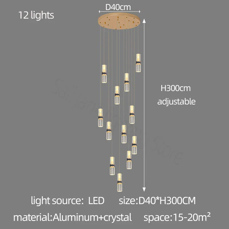 DecorBites™ Crystal Columnar Chandelier Stair Lamp Household Bubble Living Room Restaurant Bar Villa Lightning