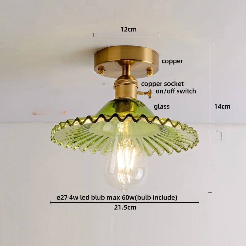 DecorBites™ Green Flower Glass Copper Ceiling Light - Nordic Modern LED, Living Room Bedroom Hallway Fixtures