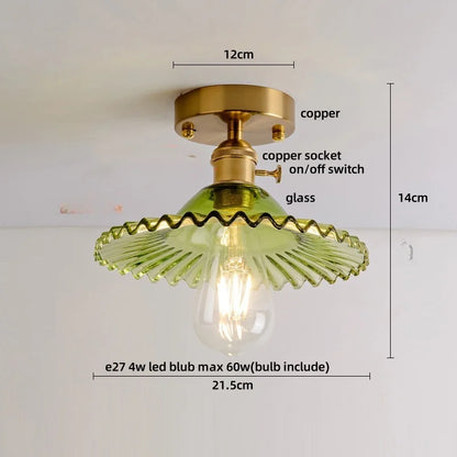 DecorBites™ Green Flower Glass Copper Ceiling Light - Nordic Modern LED, Living Room Bedroom Hallway Fixtures