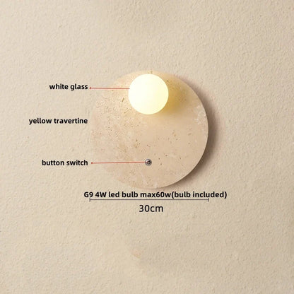 DecorBites™ LED Wall Light Fixtures Bedroom Modern Button Switch Yellow Travertine White Iron Bedside Lamp