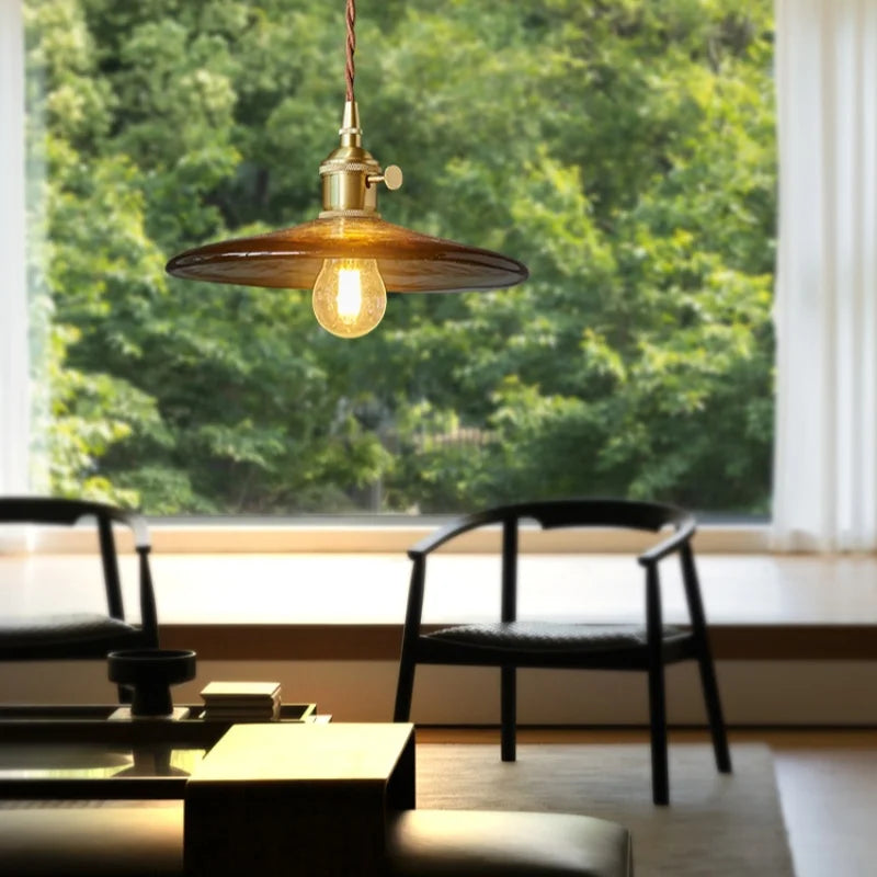 Amber Glass Pendant Lamp Vintage Adjustable Cord