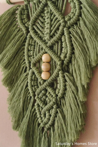 DecorBites™ Handmade Macrame Leaf Hanging Tapestry Wall Decoration Mini Tapestry with Wood Stick