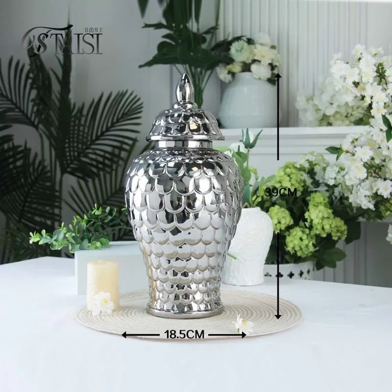 DecorBites™ Geometric Golden Porcelain Jar - Home Decor Vase & Storage Tank