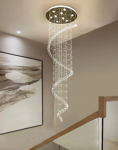 DecorBites™ Crystal Staircase Chandelier Light Fixture | Luxury Hotel Villa Bedroom Hanging Lamp