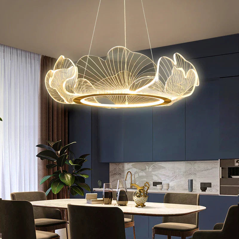 DecorBites™ Ginkgo Gold Acrylic LED Pendant Light - Modern Minimalism Chandelier