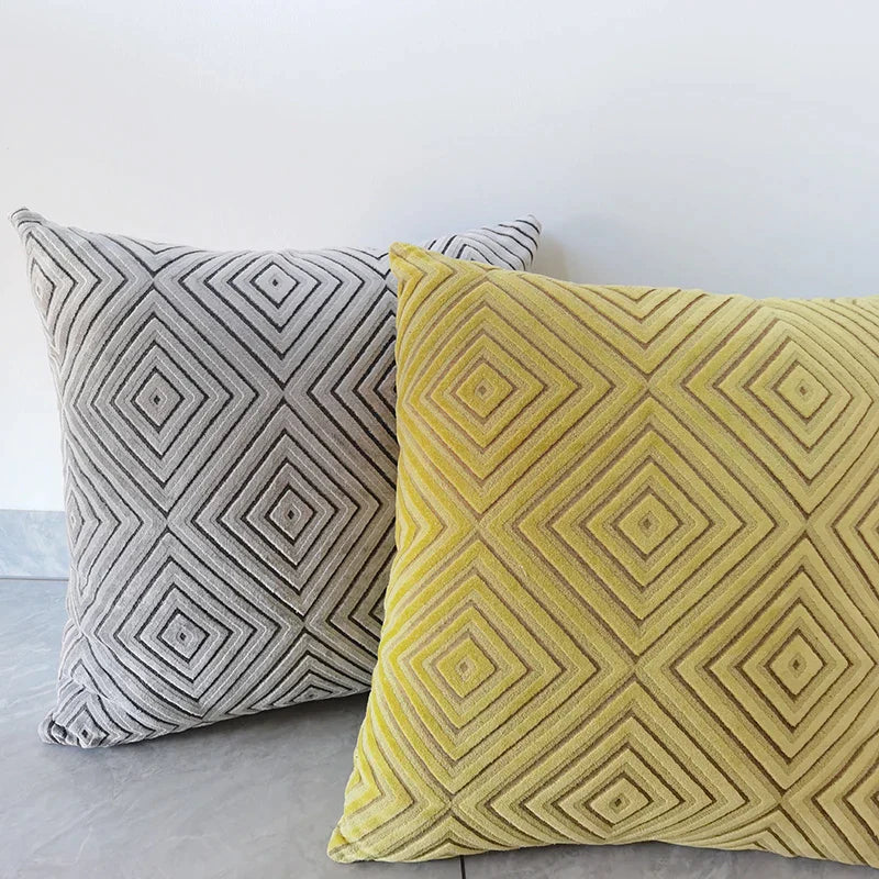 DecorBites™ Geometric Chenille Flocking Cushion Cover in Grey Yellow Purple Red, 45x45cm/30x50cm