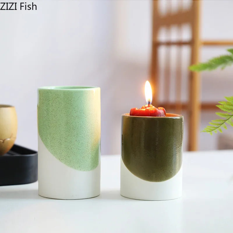 Green Ceramic Candle Holders