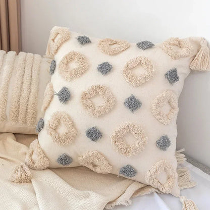 DecorBites™ Geometric Tufted Tassel Pillow Cover - Handcrafted Boho Chic Cushion Cover