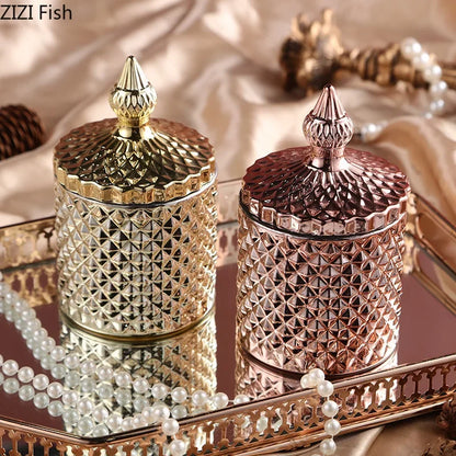 DecorBites™ Gilded Glass Storage Jar with Lid for Candy, Jewelry, and Cosmetics