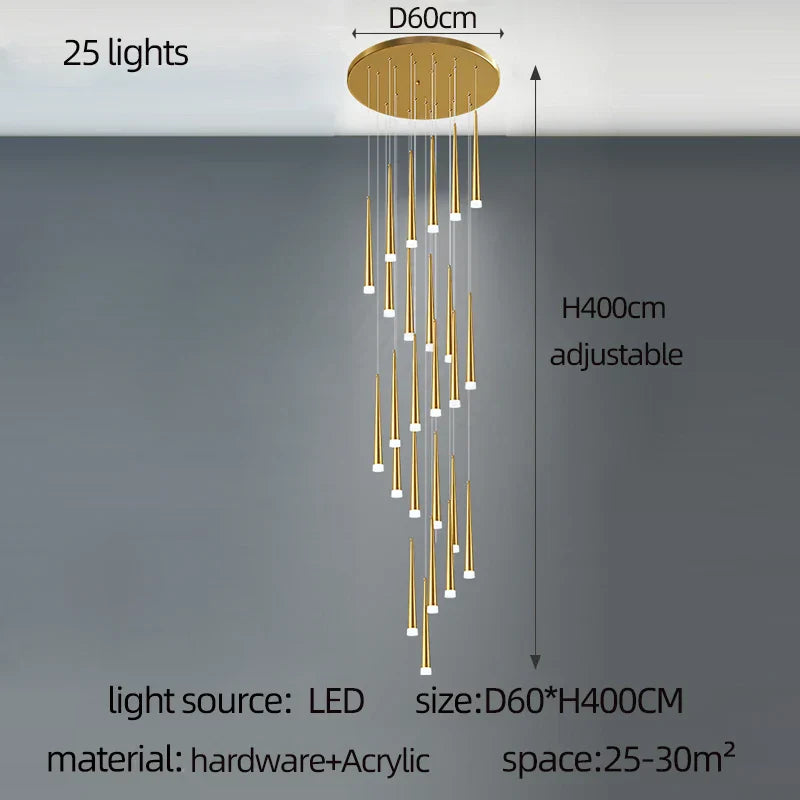 DecorBites™ Golden Tapered Chandelier LED - Modern Indoor Lighting for Living Room, Kitchen, and Hall