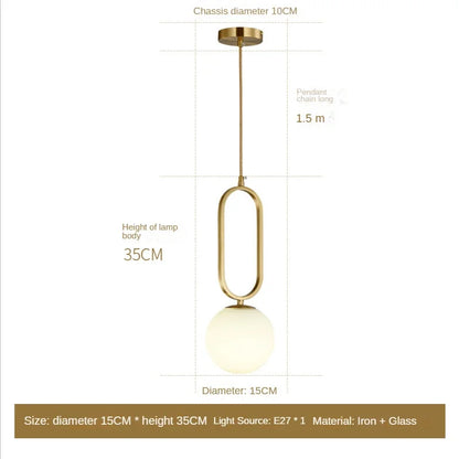 DecorBites™ Golden Glass Ball Pendant Lights Fixture for Kitchen Bedroom Decor