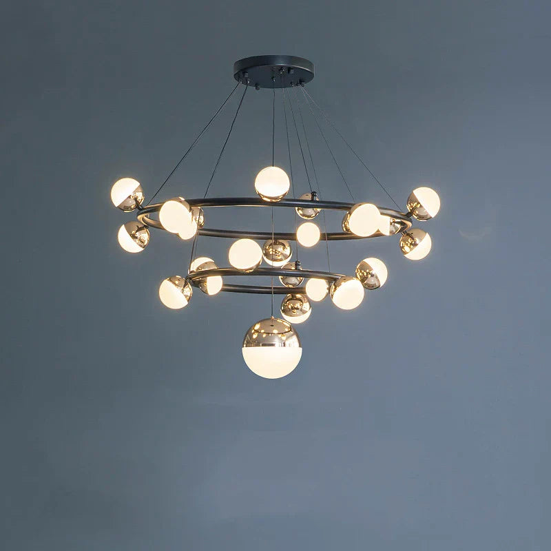 Gold Art Deco Chandelier 30-Ball Acrylic Design