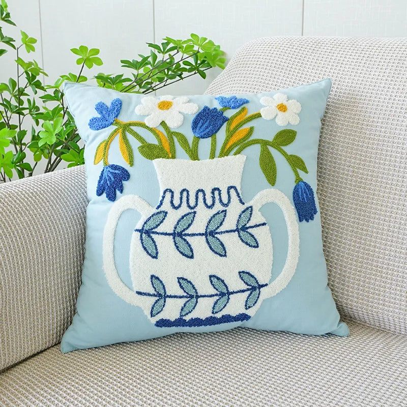 DecorBites™ Green Tulip Embroidery Pillowcase 45X45CM - Sofa Bed Office Car Chair Cover