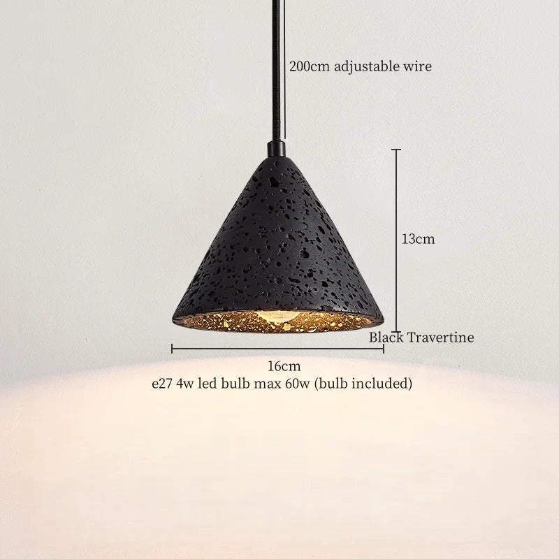 DecorBites™ Glass Ball LED Pendant Lights Black Travertine Wabi Sabi Hanging Lamp