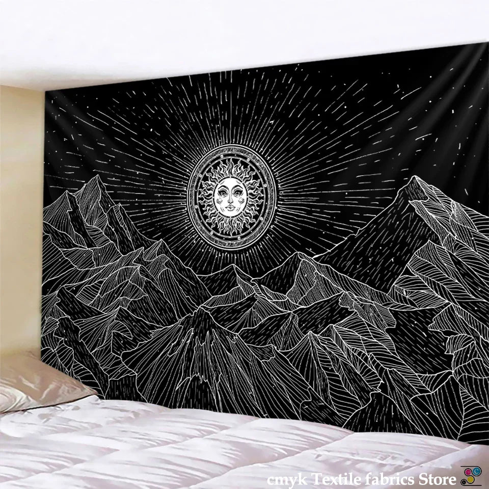 DecorBites™ Black & White Stars Mandala Tapestry - Home Decor