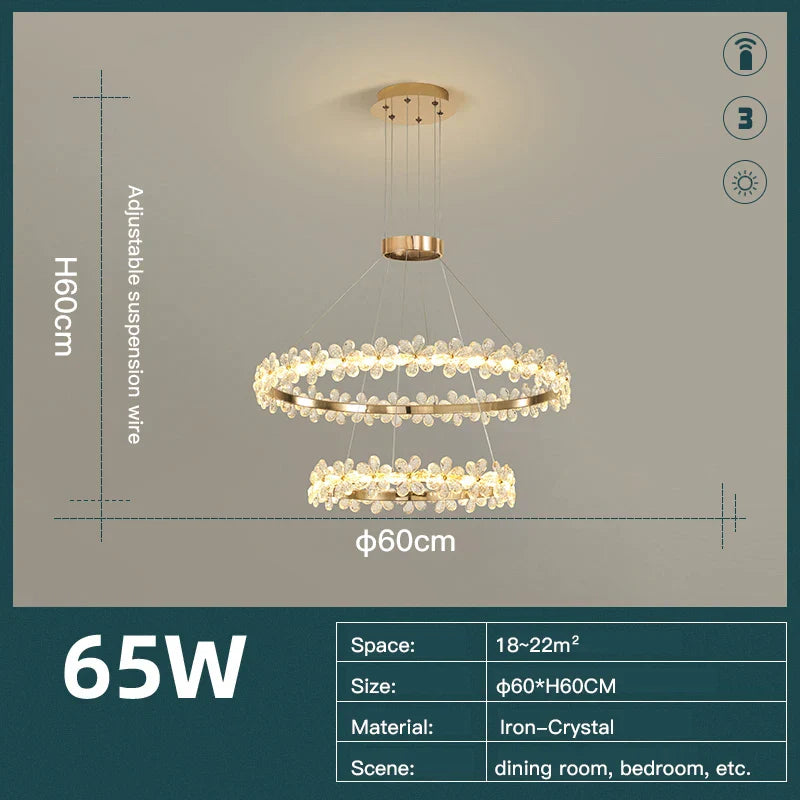 DecorBites™ Crystal Ring LED Chandelier: Modern Luxury Pendant Lamp for Home Decor