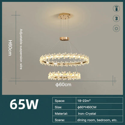 DecorBites™ Crystal Ring LED Chandelier: Modern Luxury Pendant Lamp for Home Decor