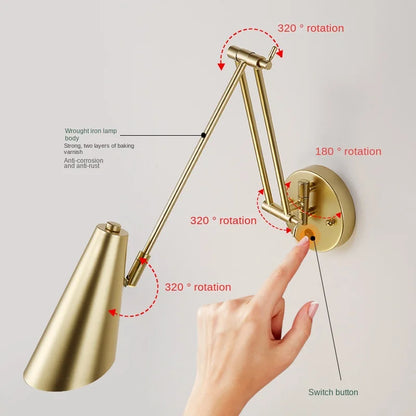 DecorBites™ Adjustable Swing Arm LED Wall Lamp Touch Sensor Sconce Lights