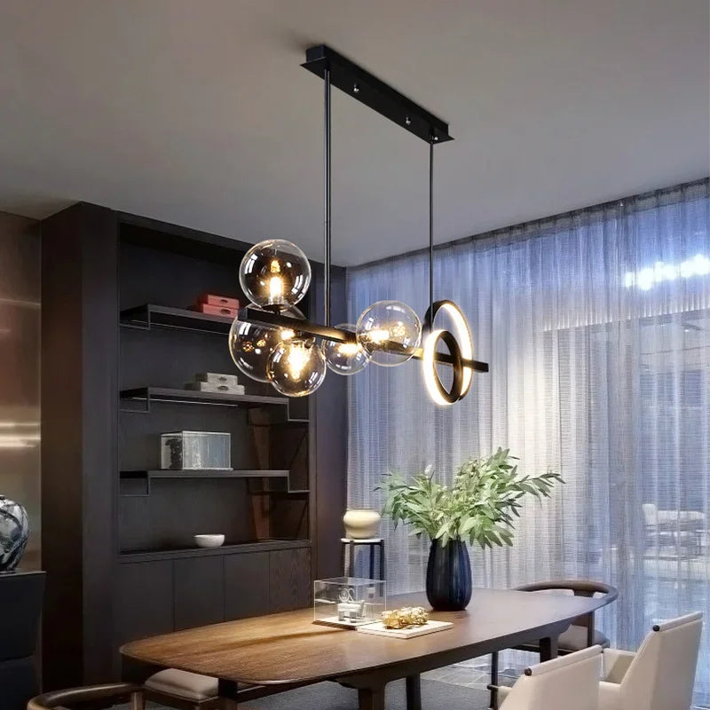 DecorBites™ Glass Ball Pendant Chandelier: Scandinavian LED Light for Kitchen Dining Table