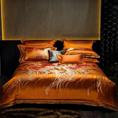 DecorBites™ Embroidered Brocade Egyptian Cotton Duvet Cover Set, Black Gold