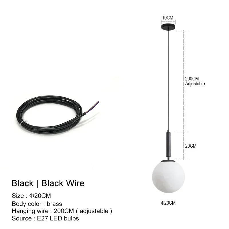 Modern White Frosted Glass Globe Pendant Light
